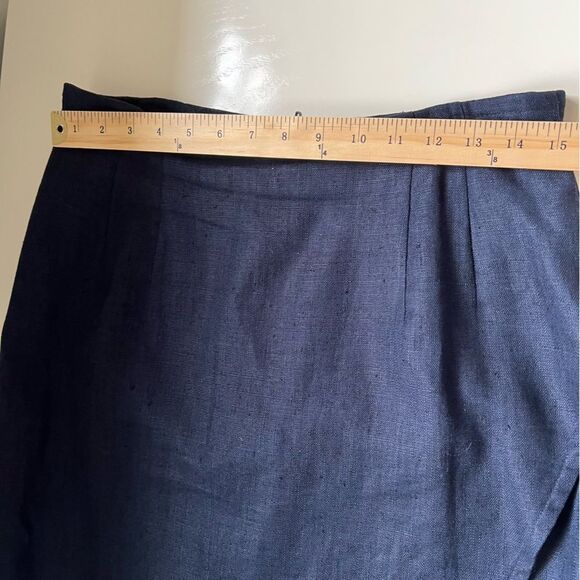 Vintage Linen Skirt Lined Navy Faux Wrap Size 10 Modest Capsule Minimal Tradwife - Picture 7 of 8